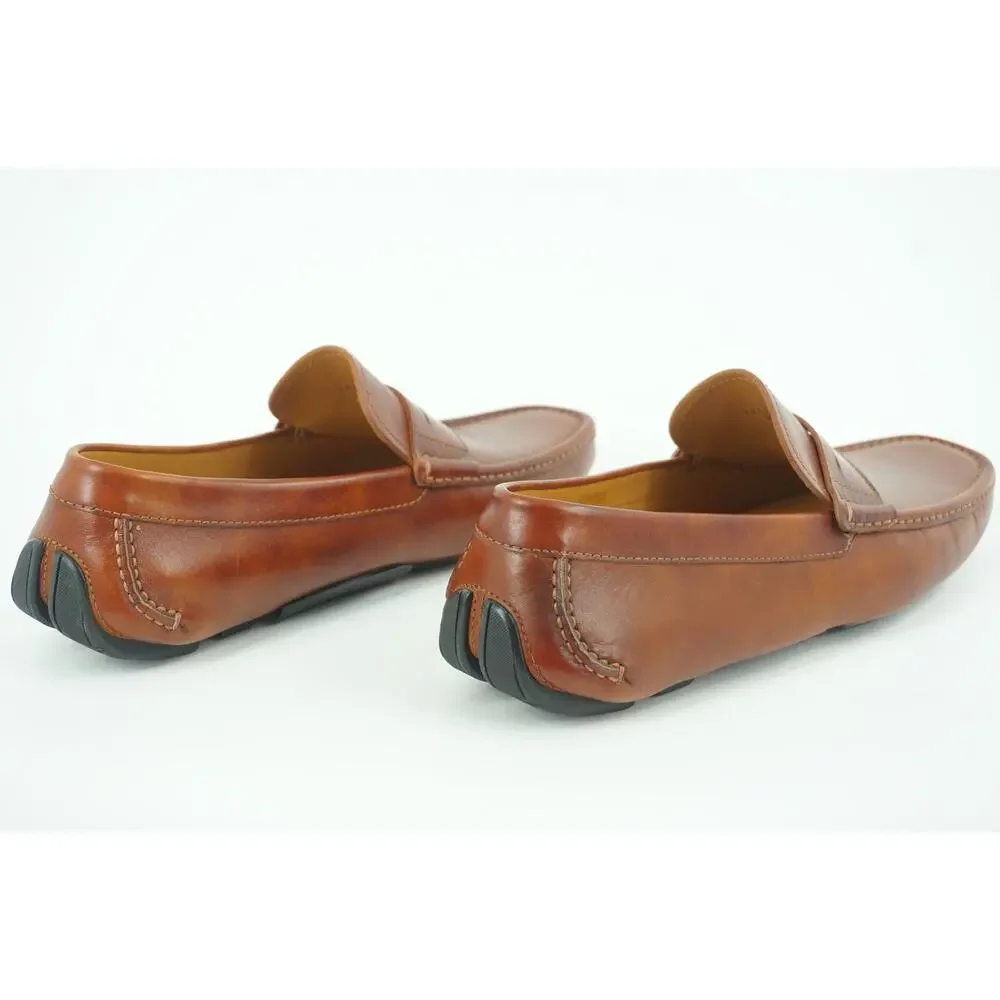 Magnanni Vance Penny Driving Loafers SZ 8 Cognac brown Leather $350 Slip On